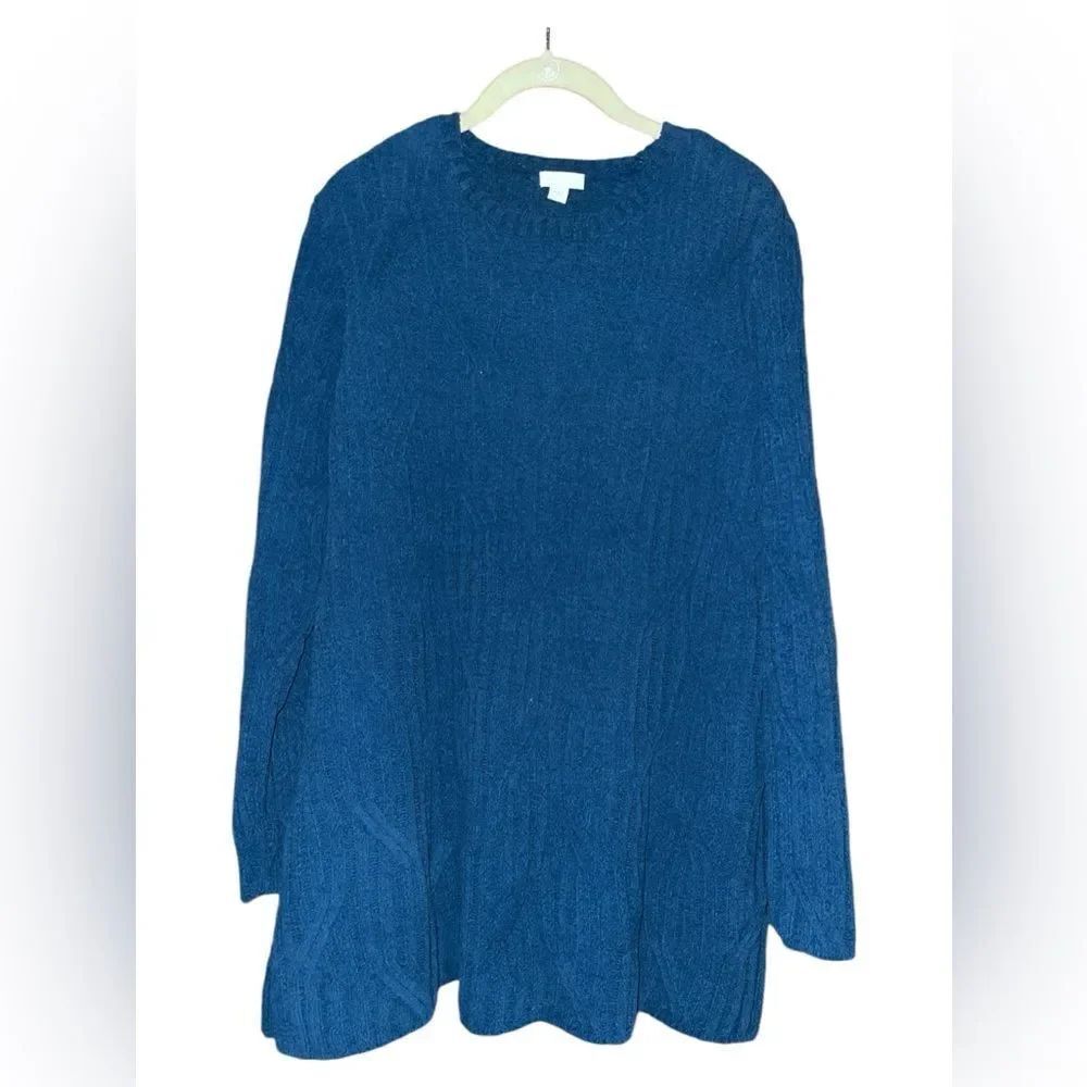 J Jill Women’s Chenille Knit blue large sweater Super Soft Pullover Like New